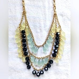 New Lia Sophia Refresh Necklace, Glass & Resin Beads, Gold, Blue, NWOB